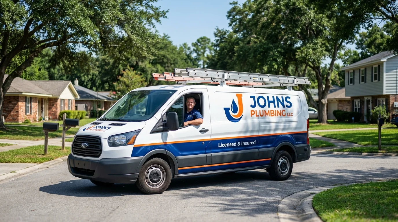 Johns Plumbing LLC service van in Franklin, GA