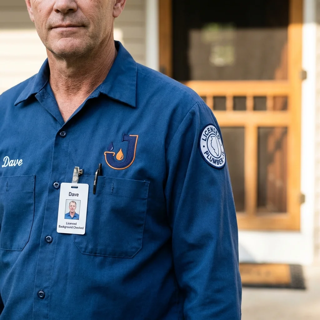 Licensed plumber showing ID badge in Franklin, GA
