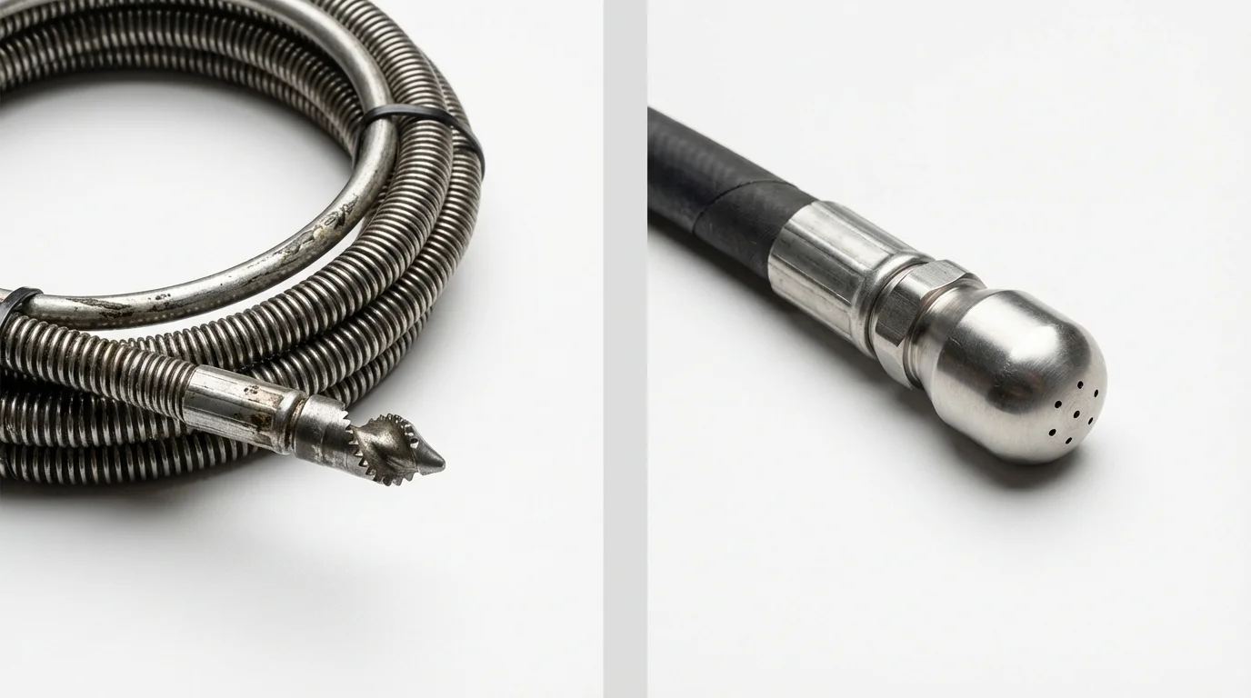 Drain snake cable and hydro jetting nozzle used for drain cleaning in Franklin, GA