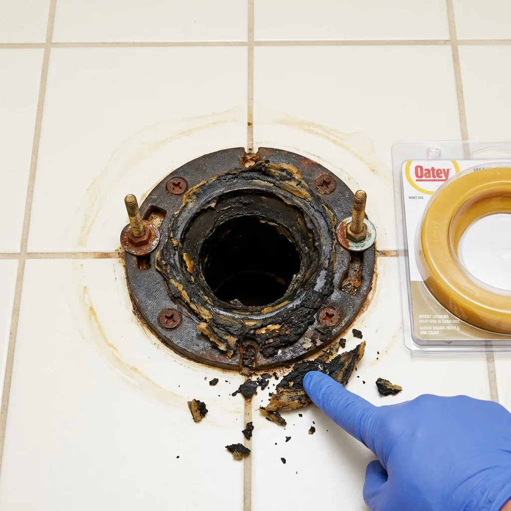 Failed wax ring showing water seepage at the base of a toilet in a Franklin, GA home
