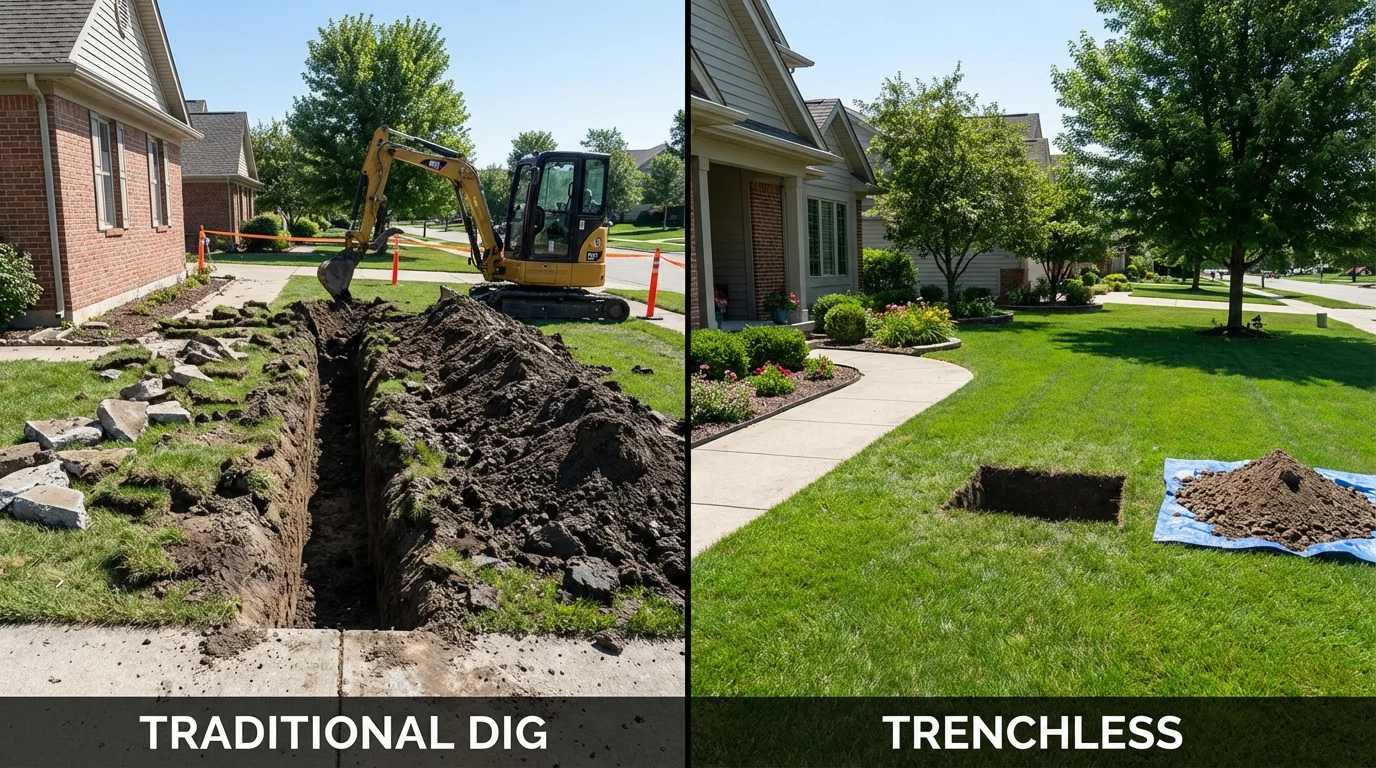 Trenchless sewer repair with minimal yard damage versus traditional excavation in Franklin, GA